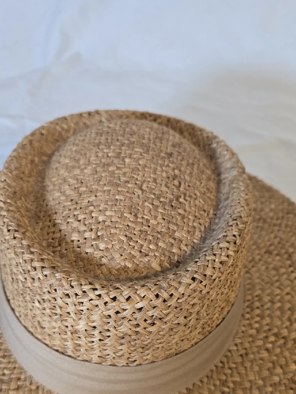 Peter Grimm Natural Brown Straw Fedora Panama‎ Hat with Tan Band One Size